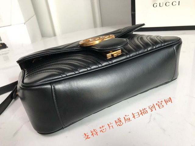 Gucci經典款女包 443497 古馳鏈條單肩斜挎包 gucci經典款黑色牛皮女包  gqy3977